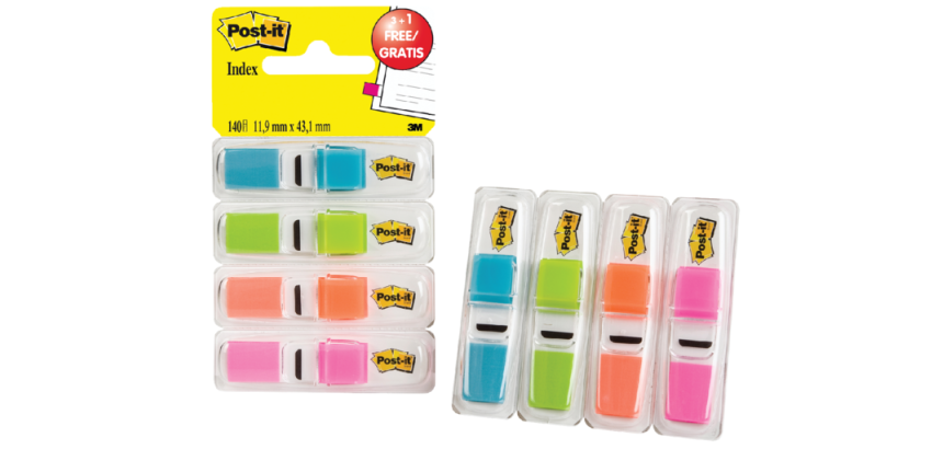 Marque-page 3M Post-it 6834 petit Bleu ciel/rose/vert/orange