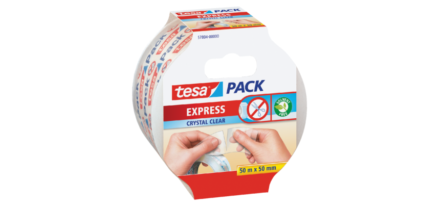 tesapack® Express Crystal Clear Hand-Tearable Packing Tape 50mx50mm Transparent