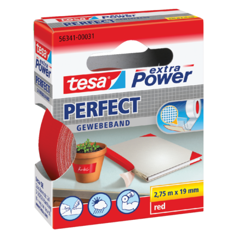 Toile adhésive tesa® extra Power Perfect 2,75mx19mm rouge