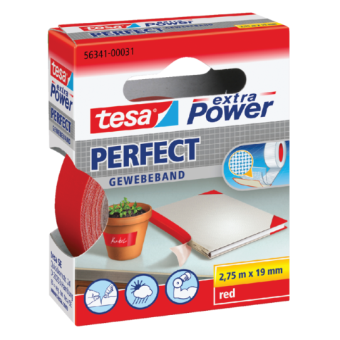 Toile adhésive tesa® extra Power Perfect 2,75mx19mm rouge