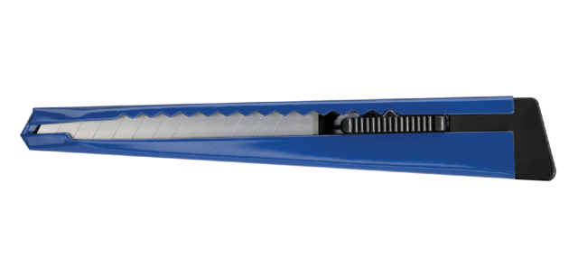 Cutter Westcott Office 9mm bouton sur glissière acier bleu