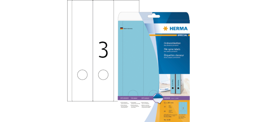 Etiquette dorsale HERMA 5138 Large/longue 61x297mm adhésive bleu