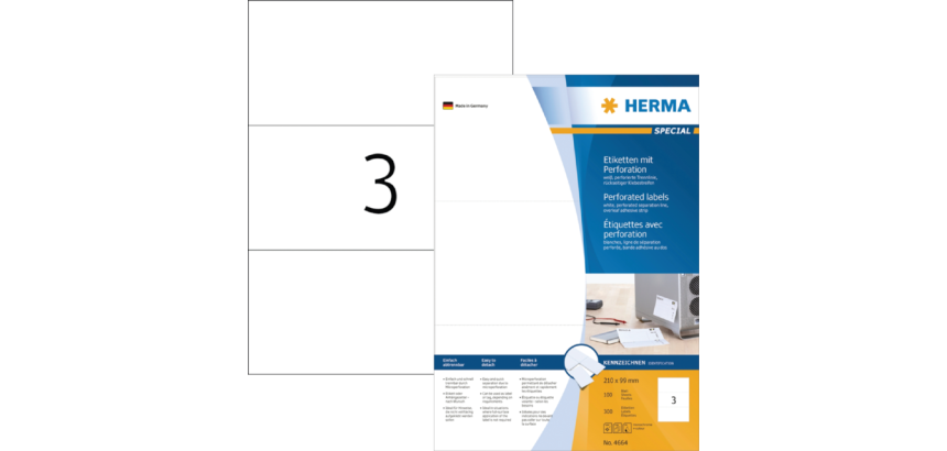 HERMA Label 4664 210x99mm perforated white 300 pieces