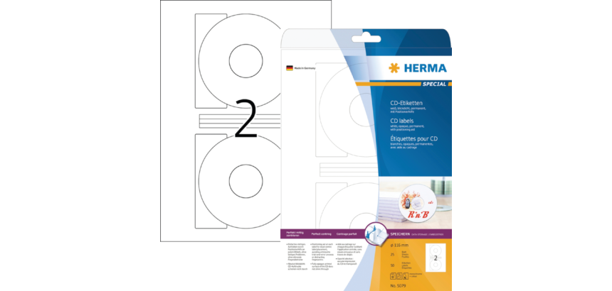 Etiquette HERMA 5079 CD 116mm blanc opaque 50 pièces