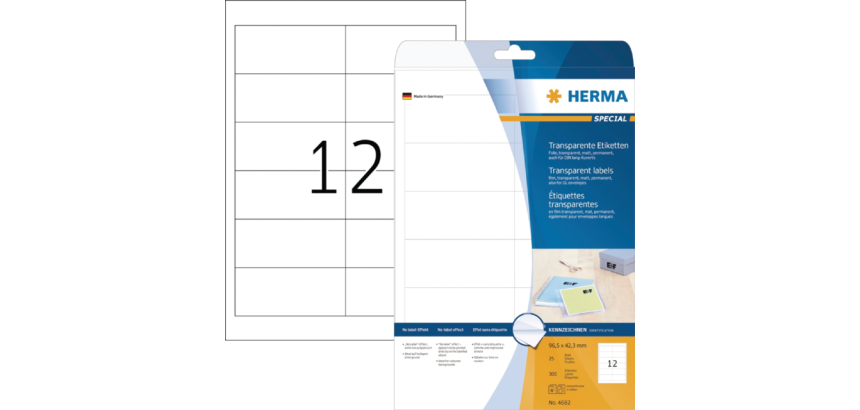 Etiket HERMA 4682 96.5x42.3mm folie transparant 300 stuks
