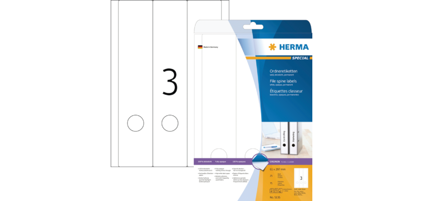 Etiquette dorsale HERMA 5135 Large/Longue 61x297mm adhésive blanc