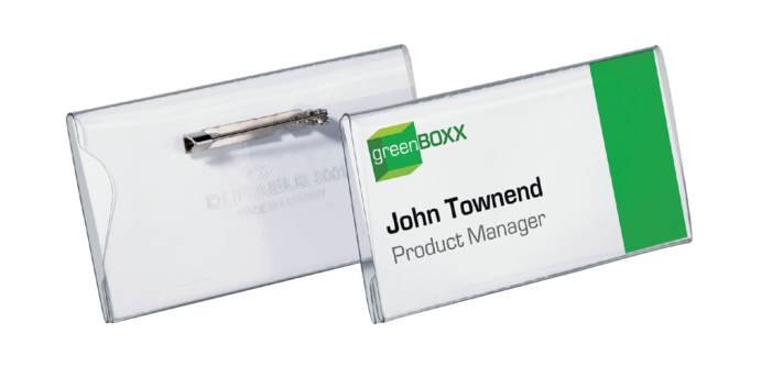 Badge Durable 8001 avec épingle et bord pinceur 40x75mm