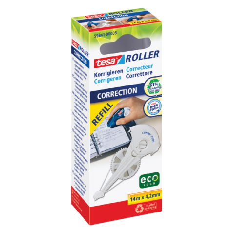 Recharge Roller Correcteur tesa® ecoLogo® 14mx4,2mm boîte à accrocher