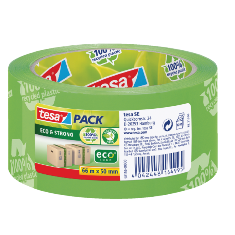 Verpakkingstape tesapack® Eco & Strong 66mx50mm groen bedrukt