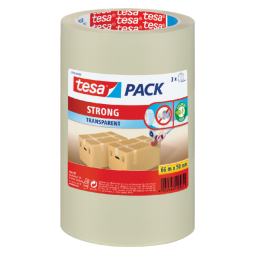 Ruban d'emballage tesapack® Strong 66mx50mm PP transparent 3 rouleaux