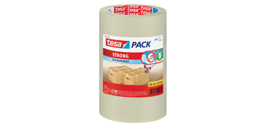 tesapack® Strong Packing Tape 66m x 50mm PP Transparent 3 Rolls