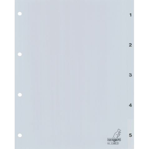 Intercalaire Kangaro G405C A4 4 perforations numéro 1-5 PP gris