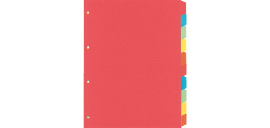 Intercalaire Kangaro PE410 A4 4 perforations 10 onglets carton assorti
