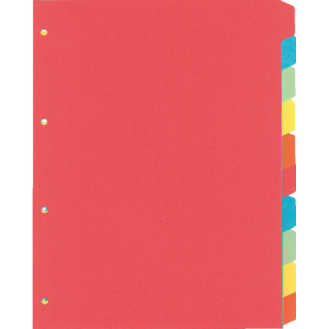 Intercalaire Kangaro PE410 A4 4 perforations 10 onglets carton assorti