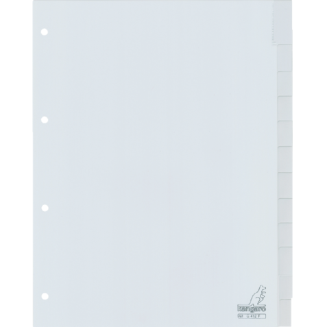Intercalaire Kangaro G412F A4 4 perforations 12 onglets + fenêtre PP gris