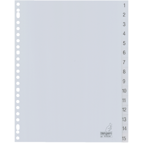 Intercalaire Kangaro G415CM A4 23 perforations numéro 1-15 PP gris