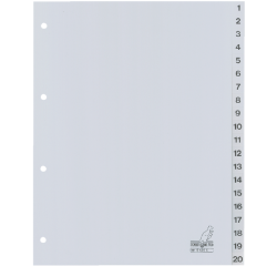 Intercalaire Kangaro G420C A4 4 perforations numéro 1-20 PP gris