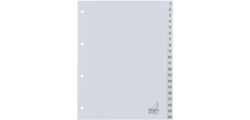 Intercalaire Kangaro G420C A4 4 perforations numéro 1-20 PP gris
