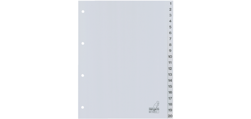 Kangaro Divider G420C A4 4 Holes Number 1-20 PP Gray