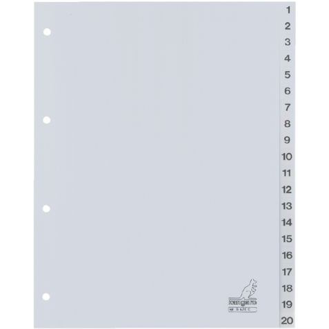 Intercalaire Kangaro G420C A4 4 perforations numéro 1-20 PP gris