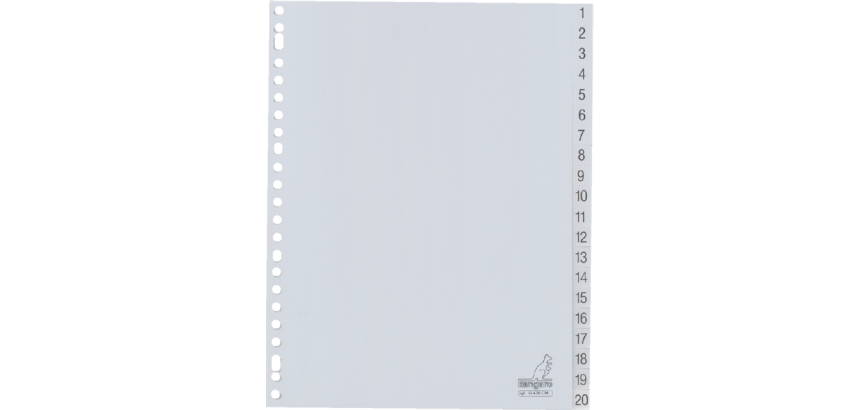 Intercalaire Kangaro G420CM A4 23 perforations numéro 1-20 PP gris