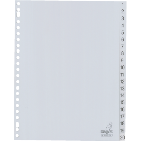 Intercalaire Kangaro G420CM A4 23 perforations numéro 1-20 PP gris