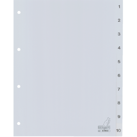 Intercalaire Kangaro G410C A4 4 perforations numéro 1-10 PP gris