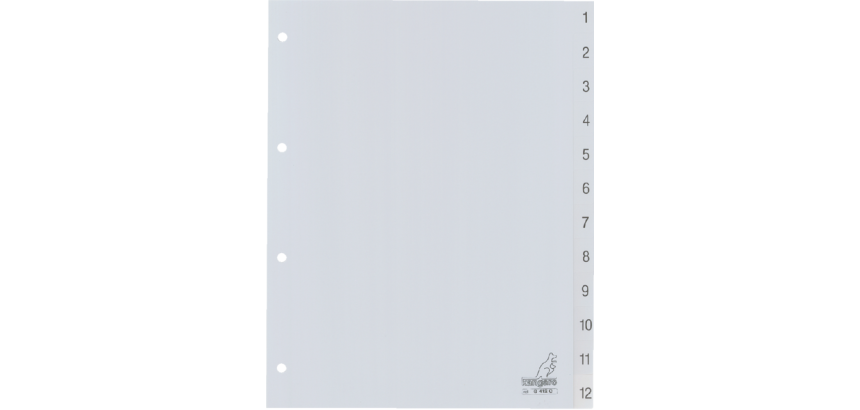 Kangaro G412C A4 Divider 4 Holes Number 1-12 PP Gray