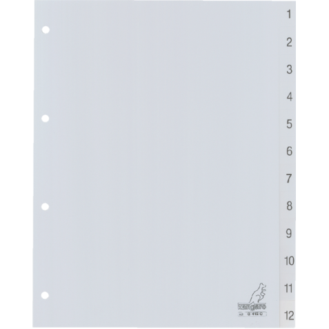 Intercalaire Kangaro G412C A4 4 perforations numéro 1-12 PP gris