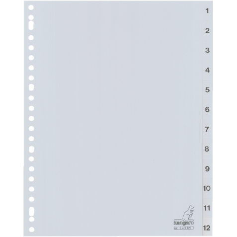 Intercalaire Kangaro G412CM A4 23 perforations numéro 1-12 PP gris