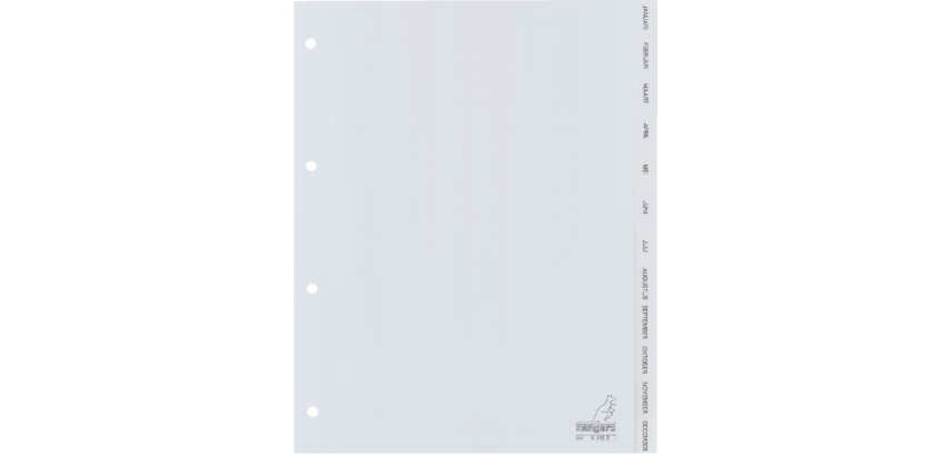 Kangaro dividers 4 hole G412J 12 month tabs PP grey