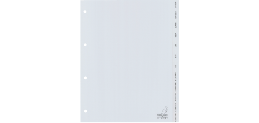 Intercalaires Kangaro 4 perf G412J 12 onglets mois PP gris