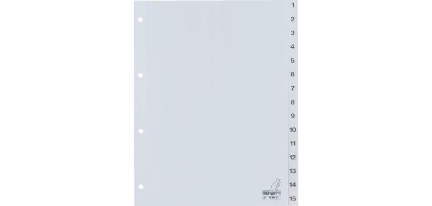 Intercalaire Kangaro G415C A4 4 perforations numéro 1-15 PP gris