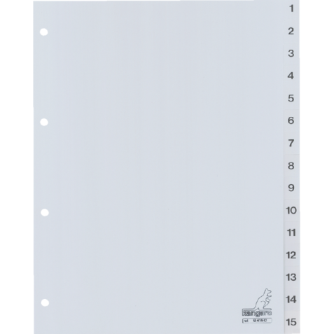 Intercalaire Kangaro G415C A4 4 perforations numéro 1-15 PP gris