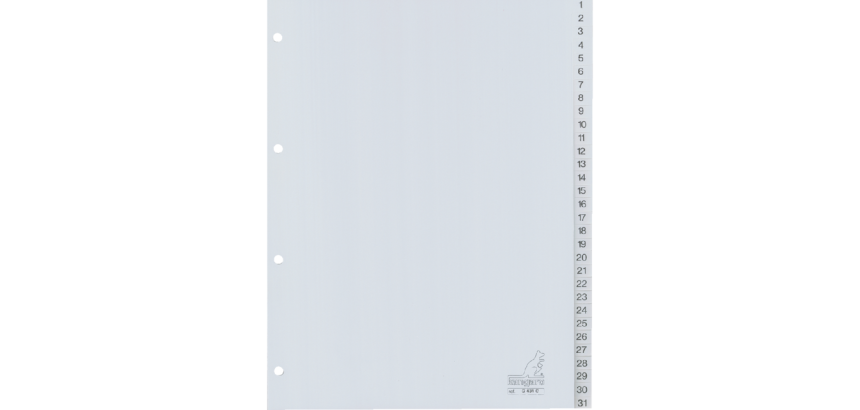 Kangaro G431C A4 Index Divider 4 Holes Number 1-31 PP Gray