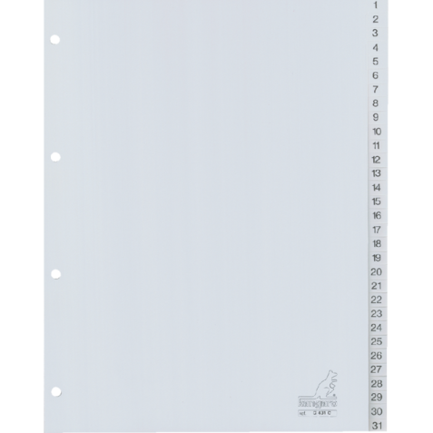 Intercalaire Kangaro G431C A4 4 perforations numéro 1-31 PP gris