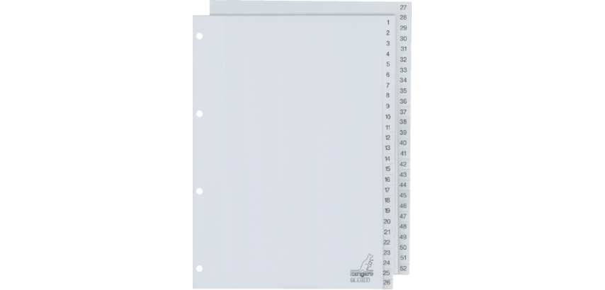 Kangaro G452C A4 Divider 4 Holes Number 1-52 PP Gray