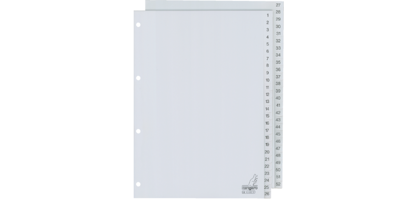Intercalaire Kangaro G452C A4 4 perforations numéro 1-52 PP gris