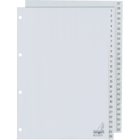 Intercalaire Kangaro G452C A4 4 perforations numéro 1-52 PP gris