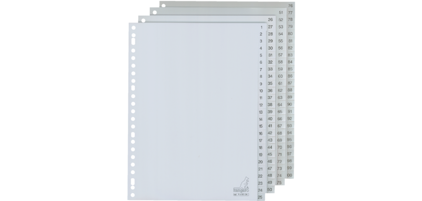 Intercalaire Kangaro G4100CM A4 23 perforations numéro 1-100 PP gris