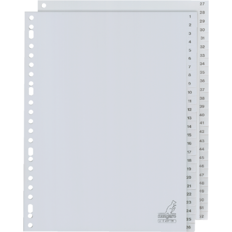 Intercalaire Kangaro G452CM A4 23 perforations numéro 1-52 PP gris