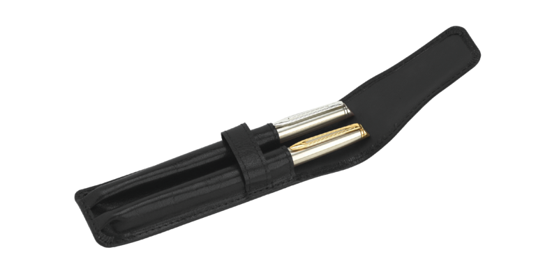 Black grained leather 2-slot pen case 212 pens
