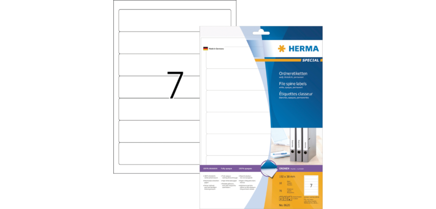 HERMA narrow adhesive spine label 38x192mm white