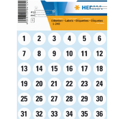 Etiquette HERMA 4124 chiffres 1-240 Ø12mm 240pcs