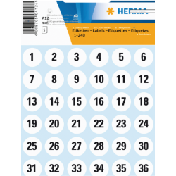 Etiquette HERMA 4124 chiffres 1-240 Ø12mm 240pcs