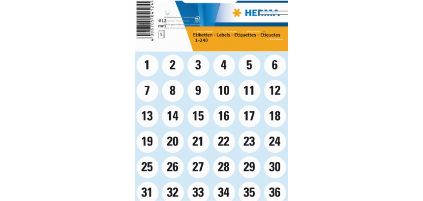 HERMA 4124 labels numbers 1-240 Ø12mm 240pcs