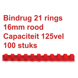 Bindrug GBC 16mm 21rings A4 rood 100stuks