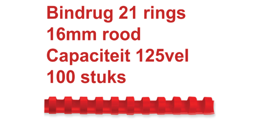 Reliure GBC 16mm 21 anneaux A4 rouge 100 pièces