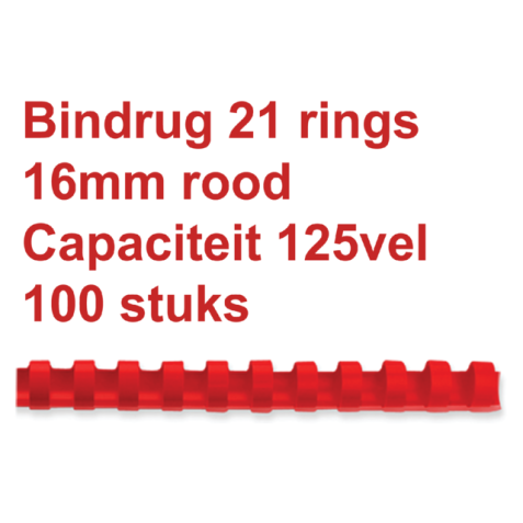Bindrug GBC 16mm 21rings A4 rood 100stuks