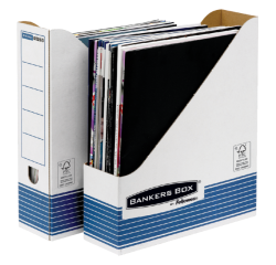 En_revistero bankers box carton 100% reciclado azul/blanco pack de 10 unidades